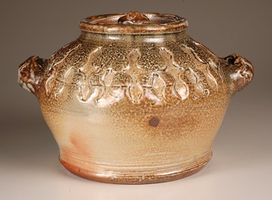 storage jar, impressed decoration. Wood-fired salt-glaze